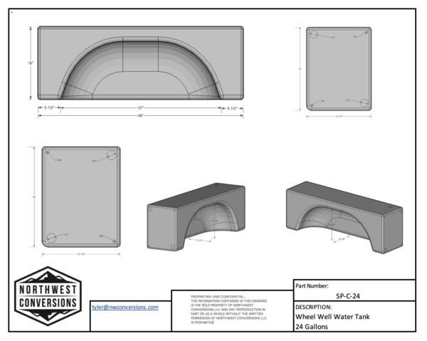 NW Conversions 24 Gallon Wheel Well Water Tank - Centered (SP-C-24).