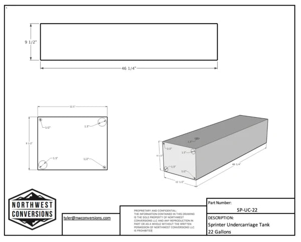 NW Conversions 22 Gallon Mercedes Sprinter Driver Side Undercarriage Water Tank (SP-UC-22).