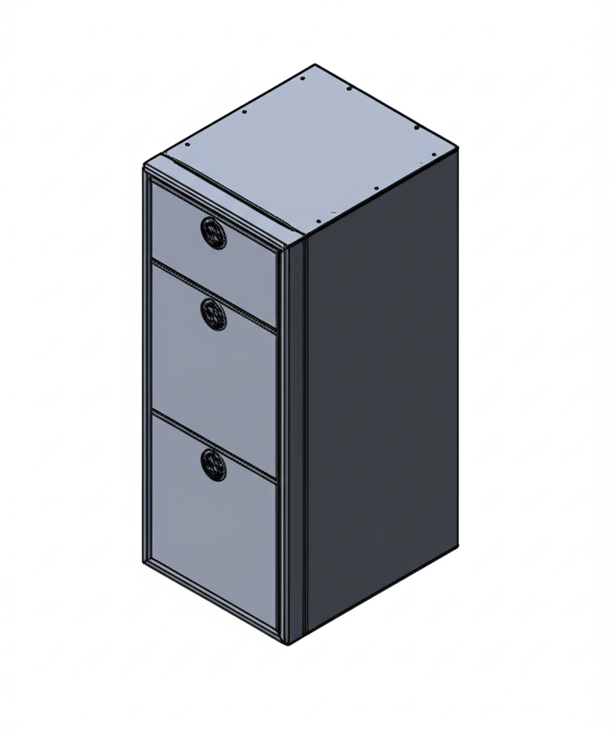 15" Three Drawer Base Cabinet: 15" Length x 18" Deep x 36" Height.