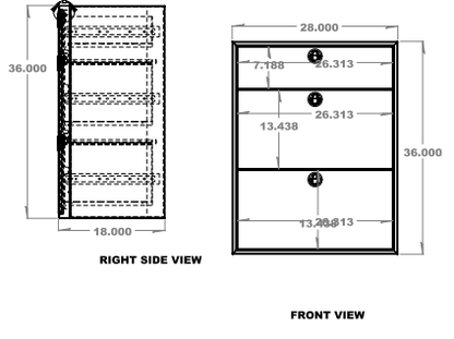 28" Three Drawer Base Cabinet - Shallow.