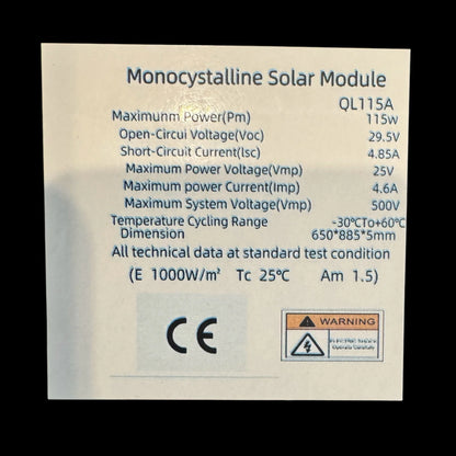 115w Semi-Rigid Solar Panel-  50" x 18".