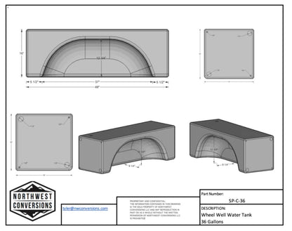 NW Conversions 36 Gallon Wheel Well Water Tank - Centered (SP-C-36).
