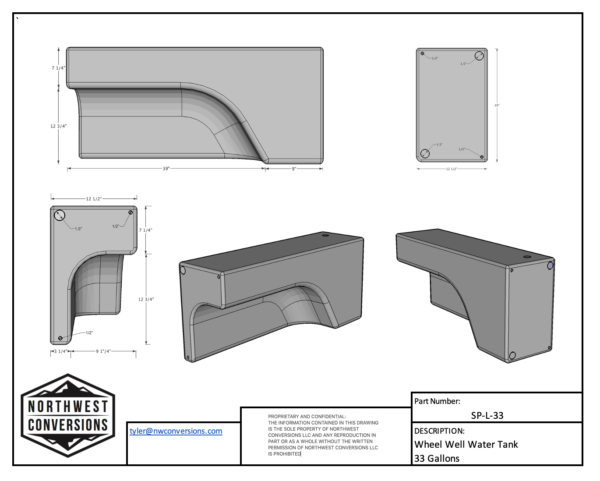 NW Conversions 33 Gallon Wheel Well Water Tank - Left (SP-L-33).